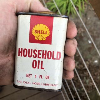Vintage Shell Household Oil Tin Can 4 oz NR Home Lubricant 2