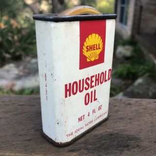 Vintage Shell Household Oil Tin Can 4 oz NR Home Lubricant 3