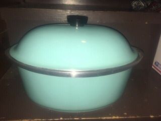 Vintage Club Aluminum Cookware Large Roaster Dutch Oven Oval Pan Turquoise Blue