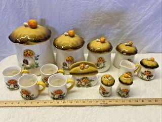 Vintage Merry Mushroom Canister Set 13 Piece,  Lids Sears,  Roebuck And Co.  1978