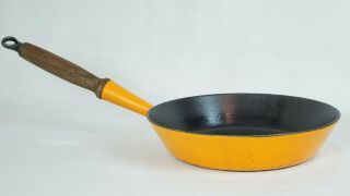 Le Creuset Vintage Cast Iron 24 Frying Pan / Skillet Orange & Teak Wood Handle