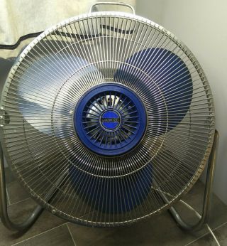 Vintage Lakewood Hv - 18 Floor Circulator Fan Garage Metal Blue Metal Blades