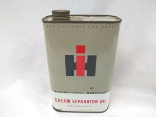 Vintage International Harvester Cream Separator Oil Metal 1 Quart Can Ih Farm