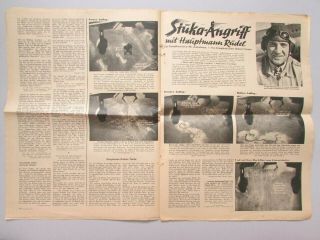 Complete 1943 German Weekly Tabloid Stuka Pilot Hans - Ulrich Rudel Bomb Article