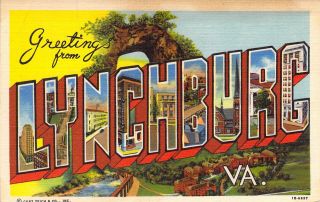 Linen Era,  Large Letter,  Lynchburg,  Va,  Virginia,  Old Postcard
