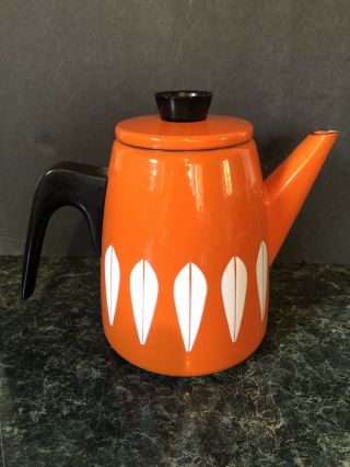 Vintage Mid Century Modern Rare Orange Cathrineholm Teapot / Coffee Pot