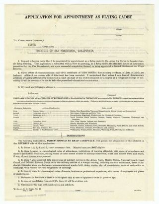 FLYING CADET 1940 Application For Appointment ARMY AIR 9th CORPS San Francisco 2