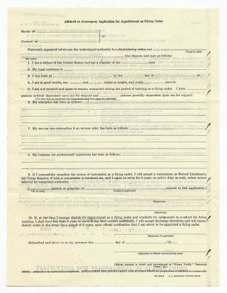FLYING CADET 1940 Application For Appointment ARMY AIR 9th CORPS San Francisco 3