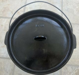 Vintage 12” Cast Iron Covered Dutch Oven Footed Cauldron Lid & Handle 7 - 8 Qt Pot