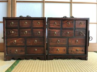 Korean Old Medicine Cabinet Wood Furniture Drawer Apothecary Kusuritansu H.  11.  8 "