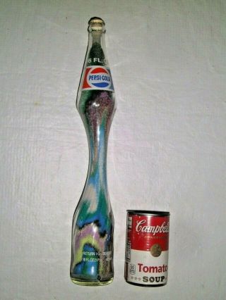 Vintage Pepsi Cola Stretched Bottle Art Glass With Sand Bar Decor 16” Tall