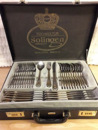 Solingen Stainless Steel Gold Plated Formal Flatware 64 Piece Set In Case