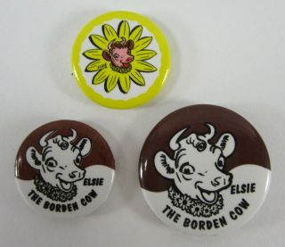 Borden Elsie Cow Dairy Milk Advertising Pinback Button Jersey Cheese Set Of 3