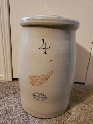Antique Red Wing Stoneware 4 Gallon Butter Churn Crock.  Comes With Stick.