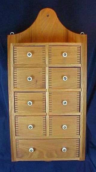 Walnut Wood 9 Drawer Spice Cabinet White Porcelain Knobs Dovetail Drawers