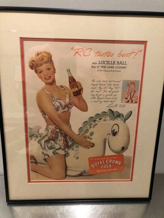Framed Vintage Lucille Ball Royal Crown Cola Ad I Lucy Lucy The Dark Corner