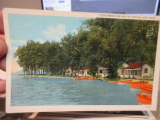 Vintage Old Ohio Postcard Cottonwood Resort Indian Lake Lewistown Russells Point