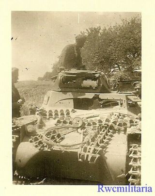 Total Loss Wehrmacht Troops Look Over Ko’d German Pzkw.  I Panzer Tank In Field