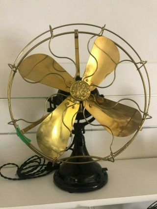Restored Antique Ge 18 " Sidewinder Brass Blade/cage Desk Fan