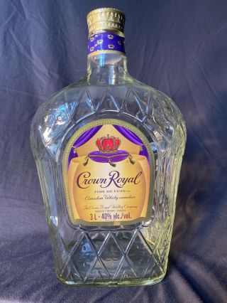 Crown Royal Deluxe Canadian Whisky Large Empty Bottle 3L Whiskey W/ Lid 2