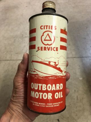 Vintage Cities Service Outboard Oil Gasoline Lubricant Cone Top Advertising Can