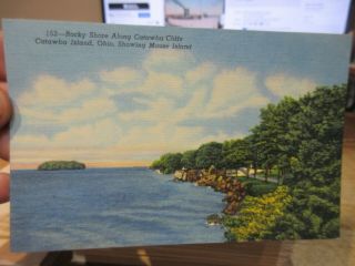 Vintage Old Ohio Postcard Mouse Island Catawba Lake Erie Cliffs Peninsula Shore
