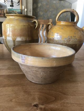 Vintage French Clay Pottery Tian Bowl,  C.  1910 - 30s,  Guilmet Tonnerre