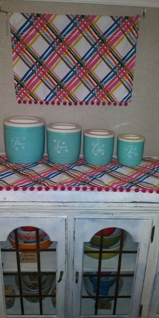 Vintage Turquoise Stanley Plastic Canister Set 2