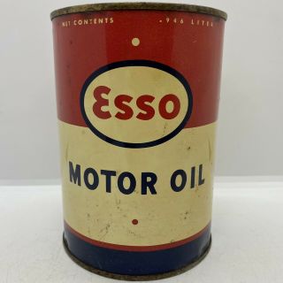 Old Gas & Oil Collectible Vintage Esso Motor Oil 1 Quart Advertising Tin Can