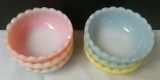 Vintage AGEE PYREX Harlequin Scalloped Pudding Bowls Ramekins x6 six set 3
