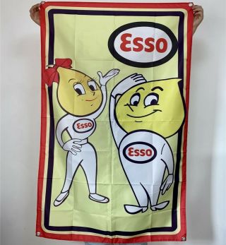 Esso Gasoline Banner Oil Drop Man Girl Logo Tapestry Flag Poster Sign 3x5 Ft