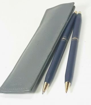 Vintage Cross Slim Ballpoint Pen And Mechanical Pencil Set With Leather Holder