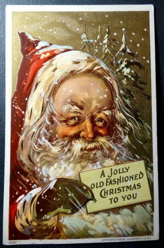 Postcard Santa Claus Julius Bien 1908 - A Jolly Old Fashioned Christmas To You