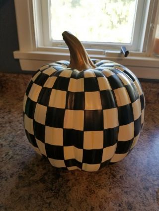 Retired,  Mackenzie Childs Courtly Check Hand Painted Large Pumpkin