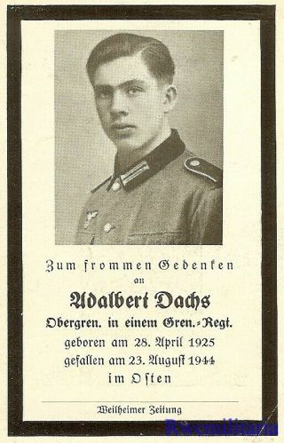 Death Notice: Wehrmacht Obergrenadier In Grenadier Regt; Kia In Russia 1944