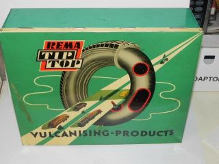 Vintage Germany Large Tin " Rema Tip Top Vulcanising - Products " 12x9x3 Inches
