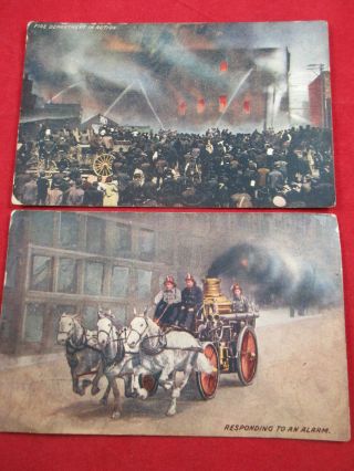 Chicago Fire Department Horse Drawn Wagon Old 1910 Postcard 2 Views