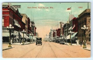 Vintage Postcard Main Street Fond Du Lac Wisconsin Wi Old Cars