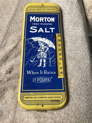 1950’s Vintage Morton Salt Thermometer Advertising Metal - Tin Only