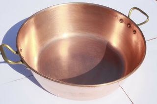 Vintage French Copper Jam Confiture Pan Rounded Rim Bronze Handles 4lbs 14.  6inch
