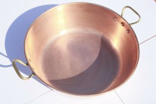 VINTAGE French Copper Jam Confiture Pan Rounded Rim Bronze Handles 4lbs 14.  6inch 2