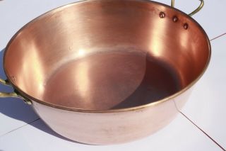 VINTAGE French Copper Jam Confiture Pan Rounded Rim Bronze Handles 4lbs 14.  6inch 3