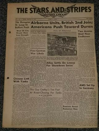Wwii Stars And Stripes Newspaper Datedseptember 10,  1944