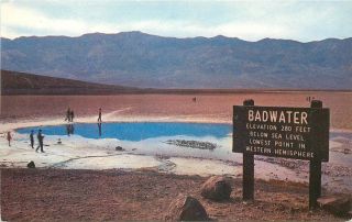 Old Chrome Postcard Ah B625 Badwater At The Bottom Of America Death Valley Calif