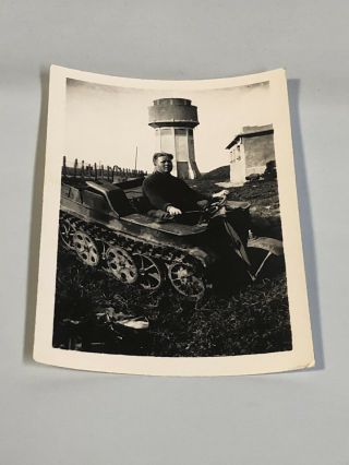 Wwii Us Soldier Camp Gi Photo Captured German Kettenkrad Tracked Bike Ko’d