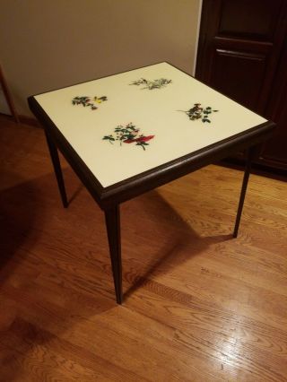 Rare Vintage Wood Folding Card Table With Song Bird Theme 30 " X 30 " W/ Wood Legs