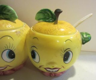 Vintage PY Lemon ANTHROPOMORPHIC Jam and jelly jars with spoons 2