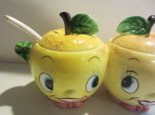 Vintage PY Lemon ANTHROPOMORPHIC Jam and jelly jars with spoons 3