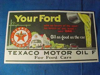 Orig 1920s Texaco Motor Oil For Ford Cars Advertising Ink Blotter