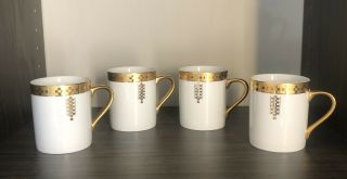 Imperial Tiffany & Co Frank Lloyd Wright Design Set Of 4 Gold White Coffee Cups
